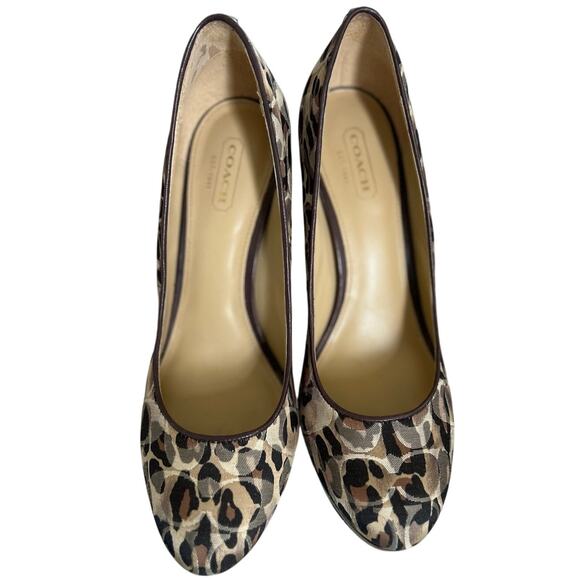 Vintage Y2K Coach Leopard Print Brown Stacked Heel Round Toe Pump - Picture 4 of 9